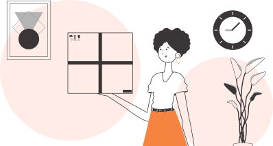 The girl is holding a parcel. The concept of the delivery of goods and parcels. Linear trendy style.