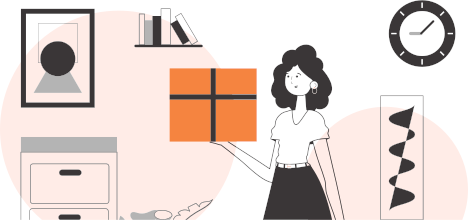 A garota está segurando um pacote. Conceito de entrega. Estilo linear e moderno.