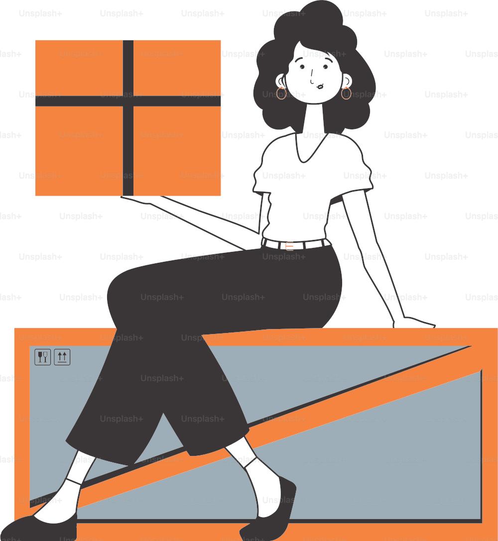 La jeune fille tient un colis. Fournisseur de colis. Style linéaire tendance. Isolé sur fond blanc. Illustration vectorielle.