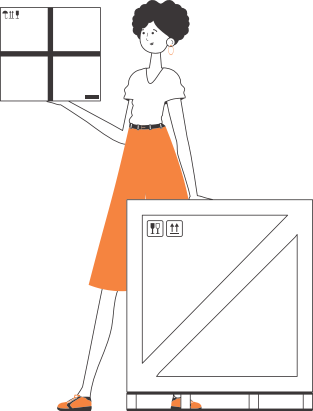 The girl is holding a parcel. The concept of the delivery of goods and parcels. Linear style. Isolated on white background. Vector illustration.