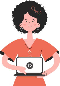 Una donna è in piedi fino alla vita e tiene un computer tra le mani. Isolato. Elemento per presentazioni, siti. Illustrazione vettoriale