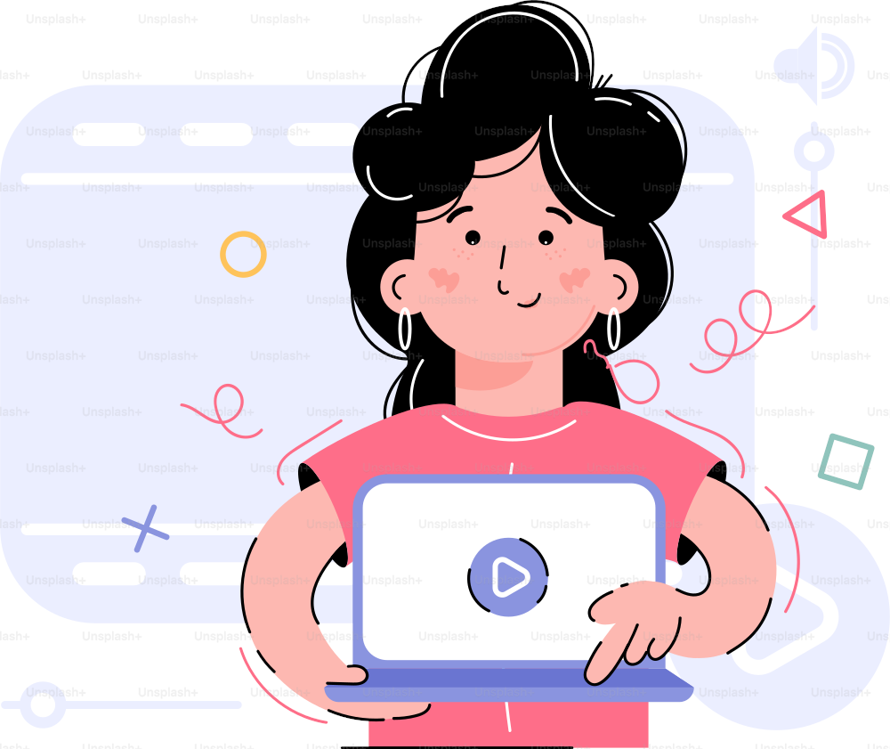 The girl holds a computer, a laptop in her hands. Element for the design of presentations, applications and websites. Trend illustration. Vector illustration