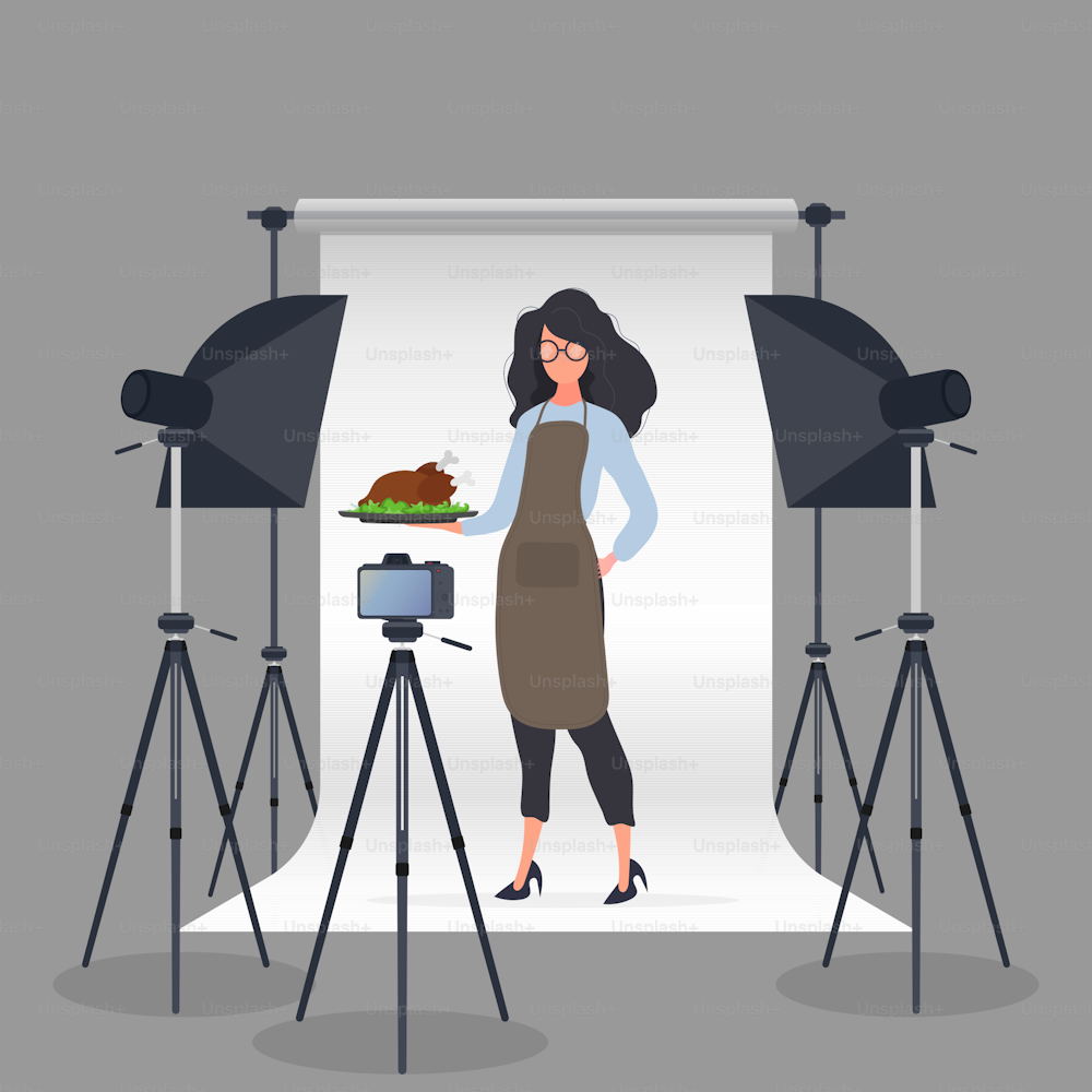 The concept of a culinary blog or vlog. Vector.