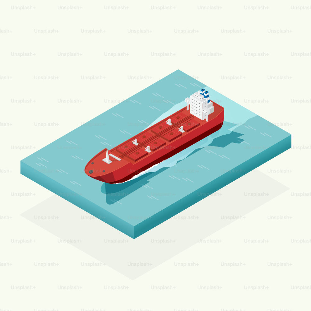 海上輸送における等尺性石油タンカー船、輸送貨物輸送。イラストベクター画像