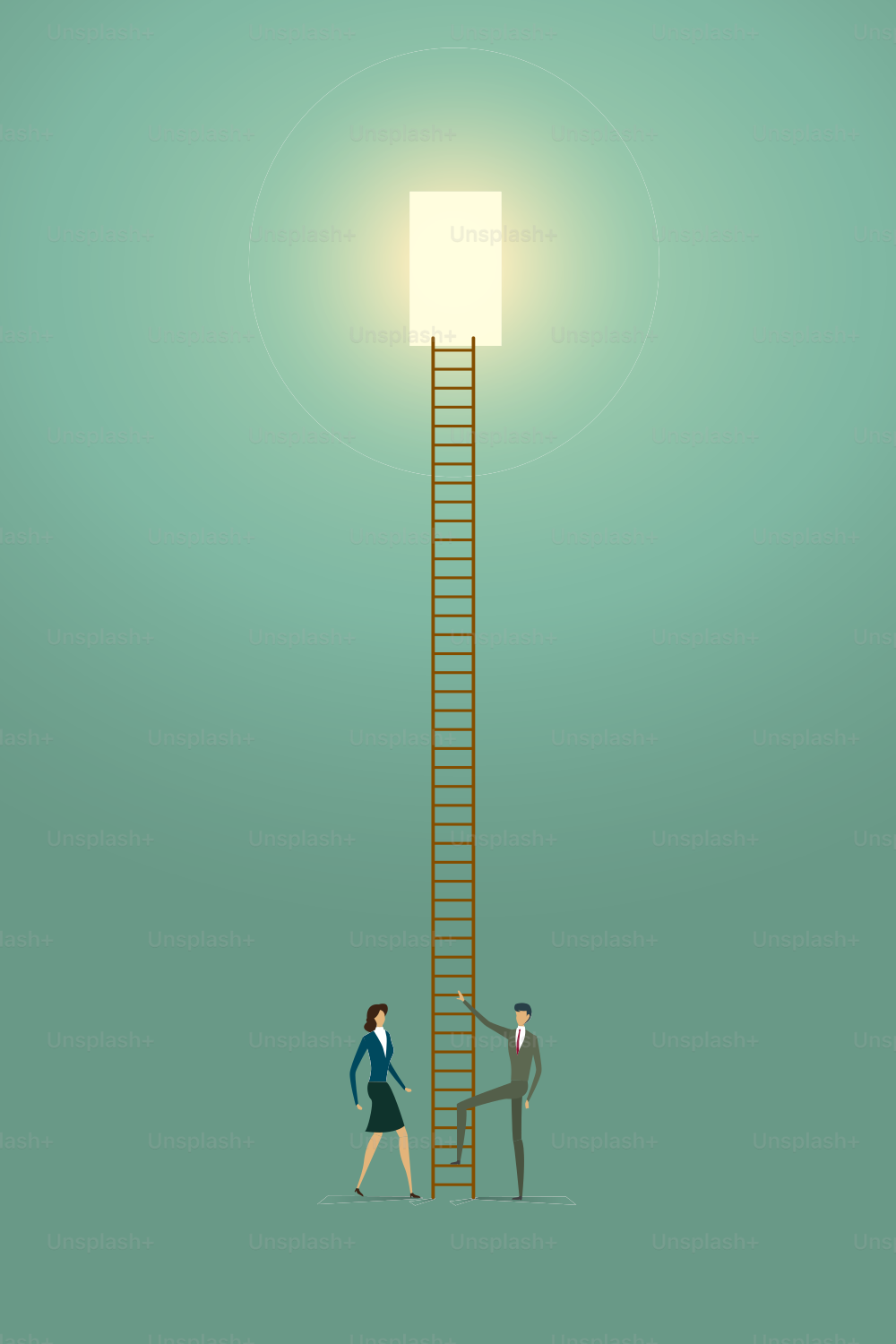 Business people vision creative concept solution opportunities on top of ladder success. illustration - vector