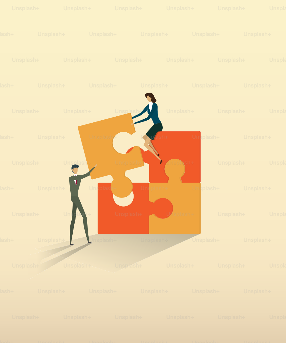 Business teamwork people partnership connecting puzzle elements.  vector illustration.