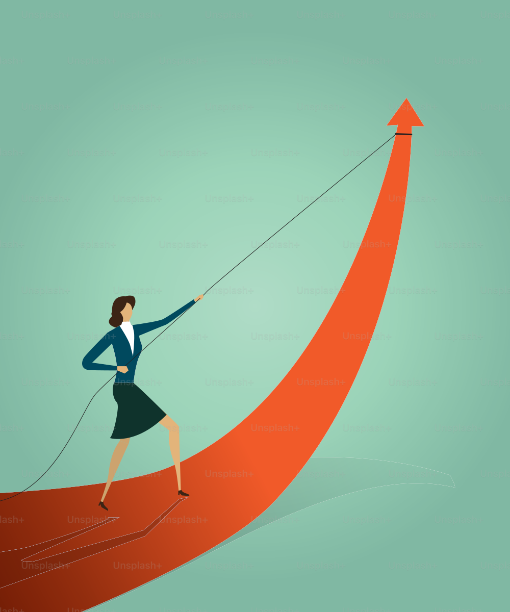 Businesswoman pulling arrow graph go path to goal or target, symbol of growth concept Vector illustration