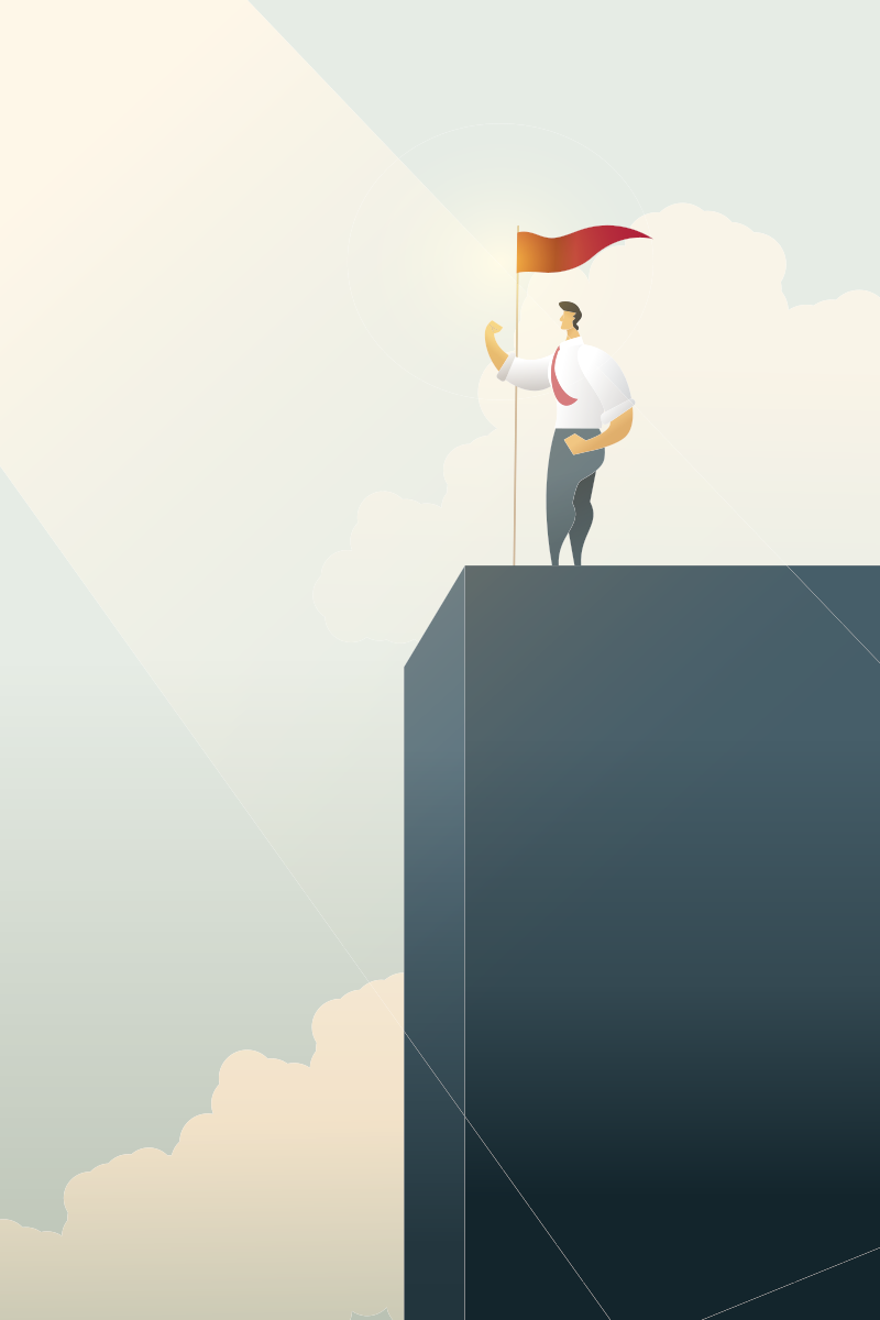 Business people with flag on standing on bar chart top over of goals, success. illustration Vector