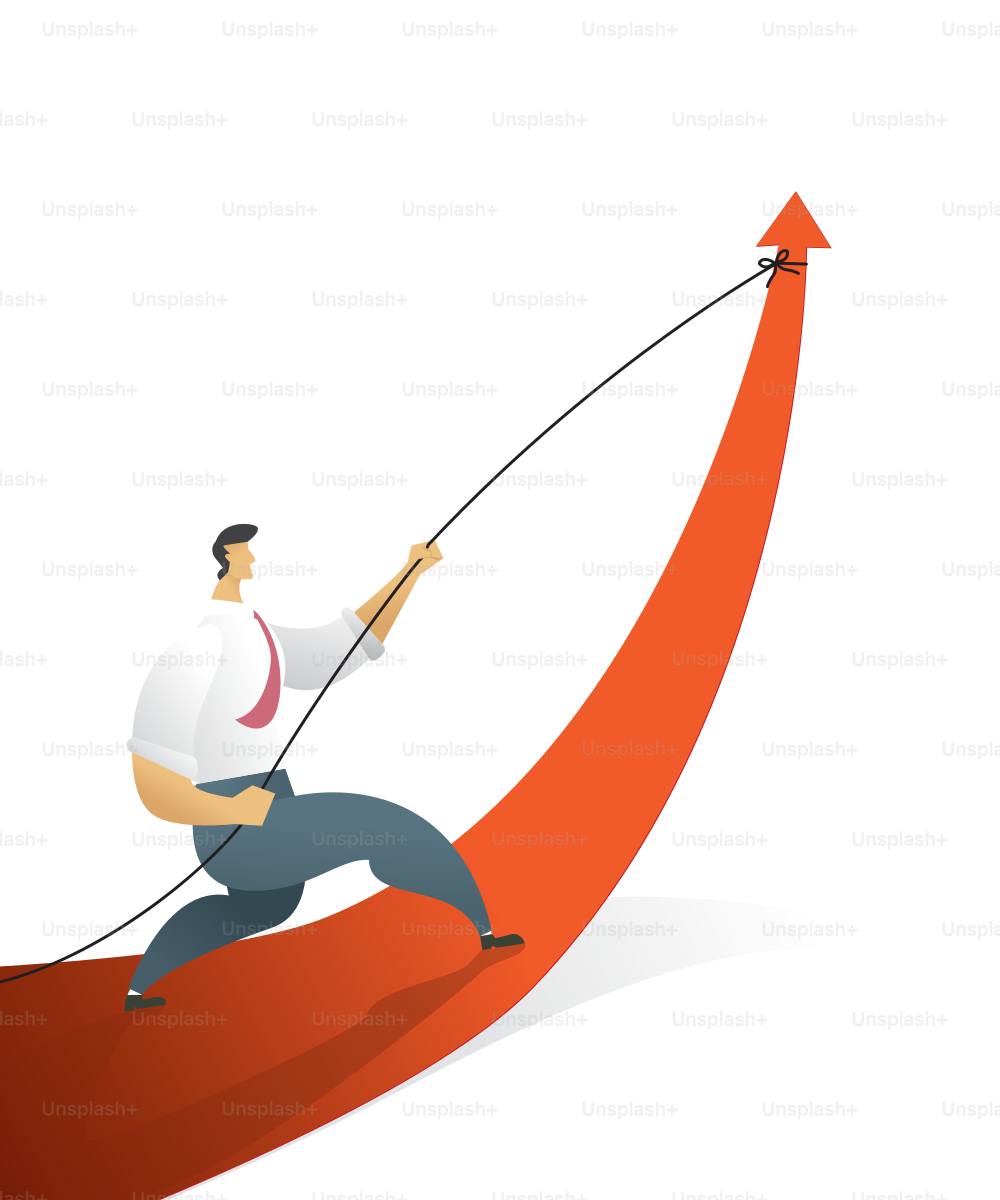 Gente de negocios tirando del gráfico de flecha ir camino hacia la meta u objetivo, símbolo del concepto de crecimiento Ilustración vectorial