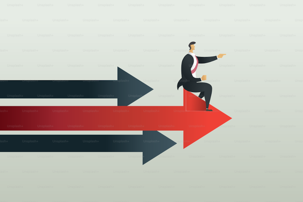 Business people sit point path to goal on arrow, concept Vector illustration
