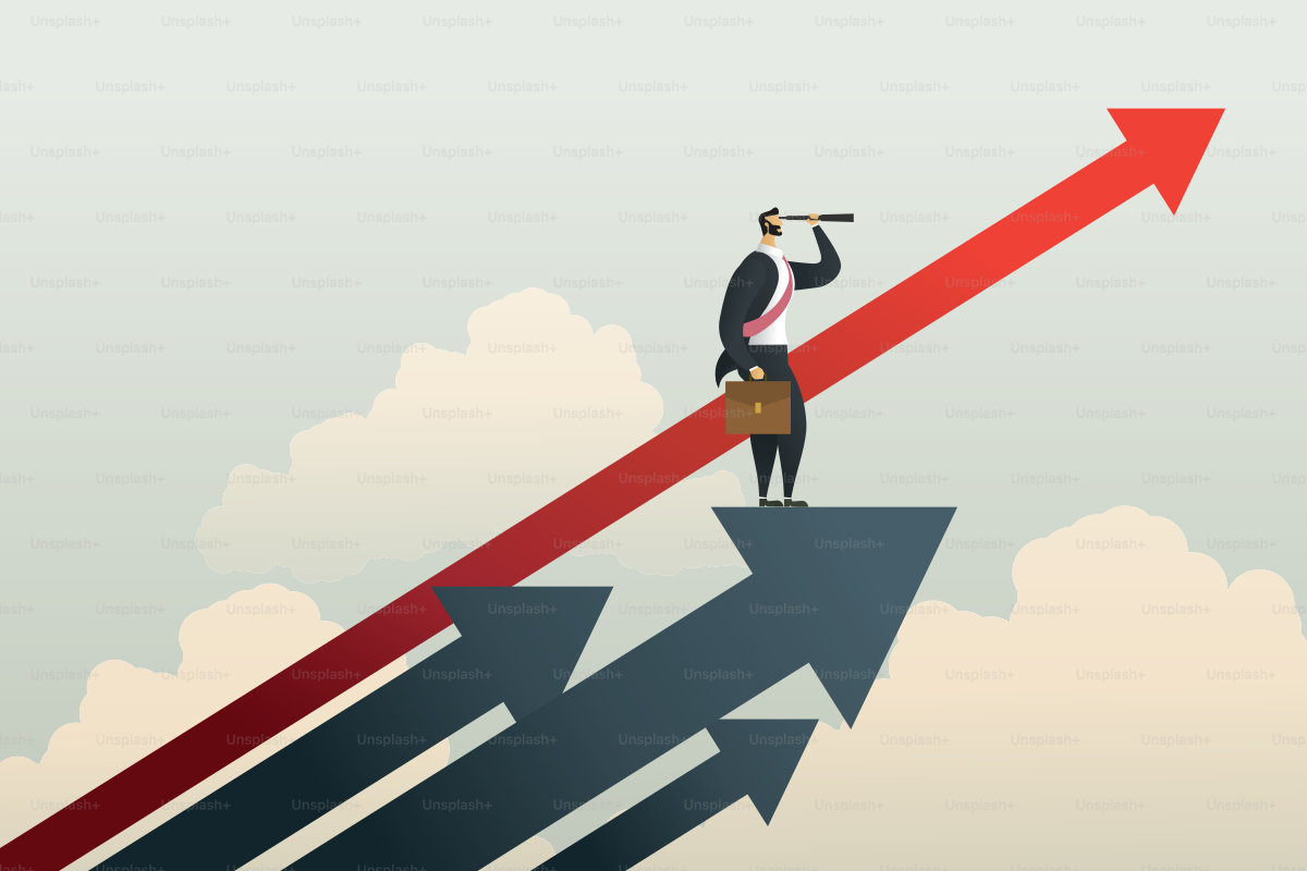 Businessman standing searching for opportunities goal on arrow. illustration Vector