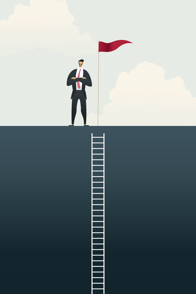 Business people with flag on standing on bar chart top over of goals, success ladder concept. illustration Vector