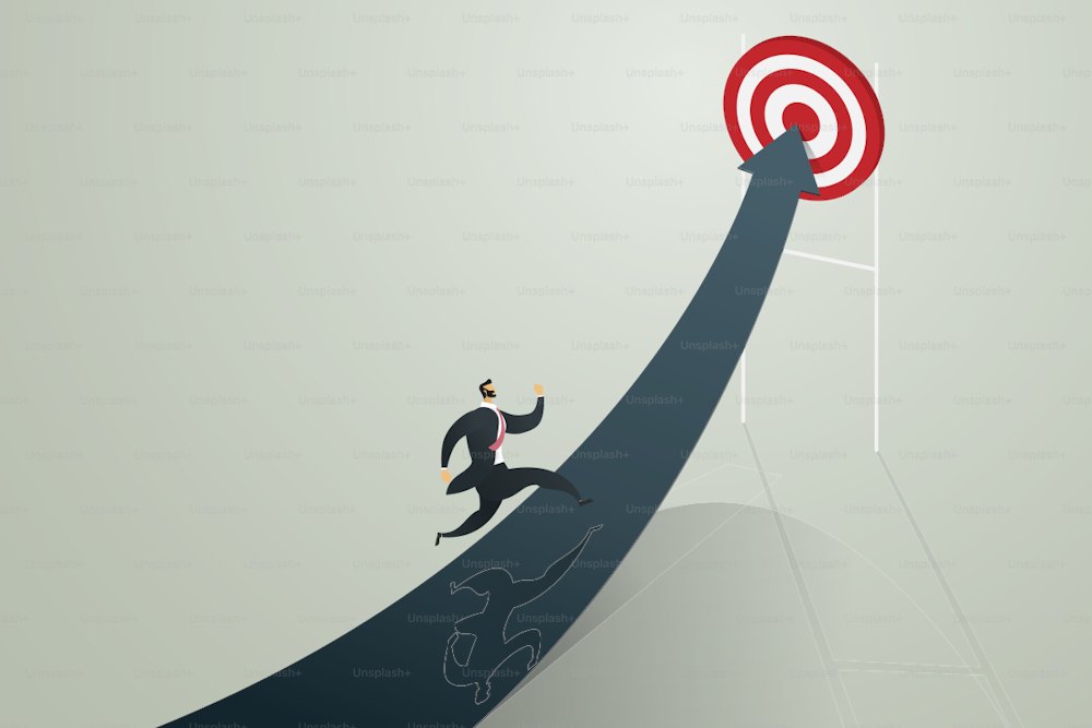 Businessman running to arrow go to achieve a target, business concept Vector illustration