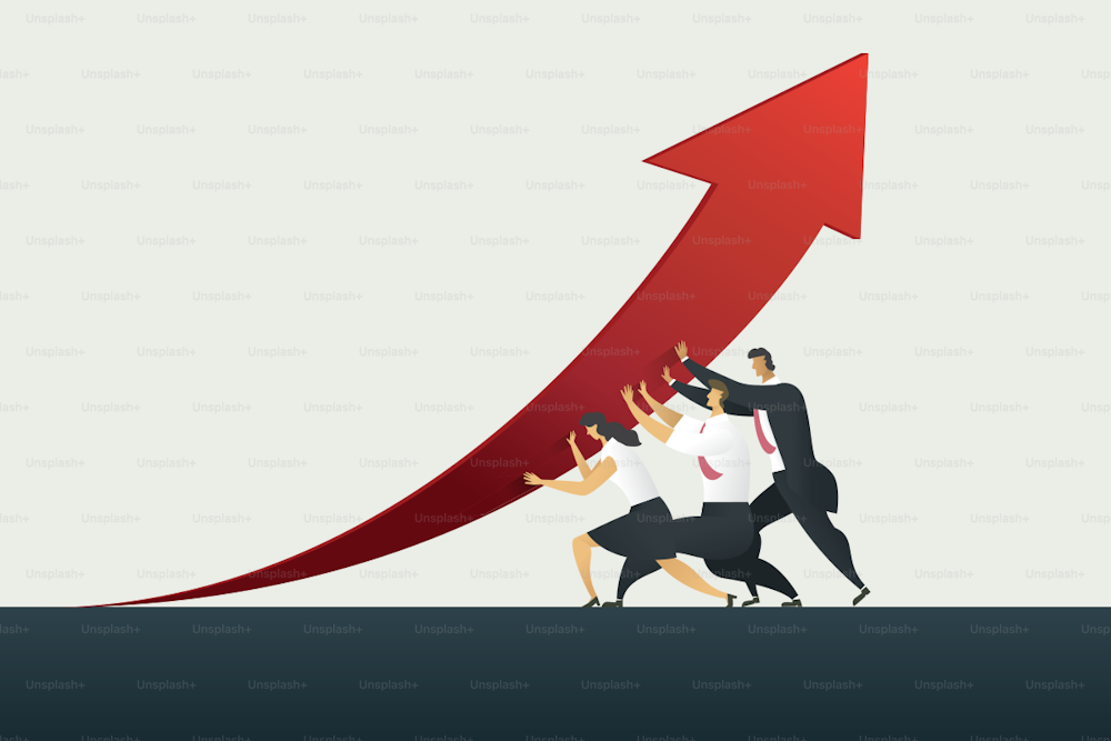 Business person teamwork holding arrow up path to goal or target in business, success. illustration Vector