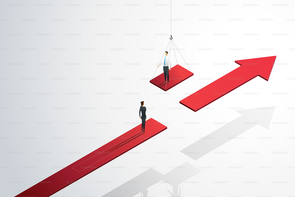 Business support helping his team arrow over bridge to growth success. illustration Vector