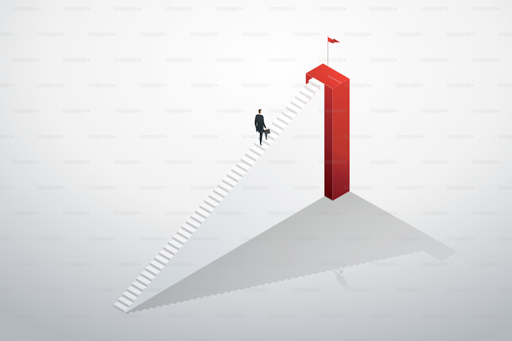 Businessman rushing up the stairs to the target goal and success. Business concept illustration Vector