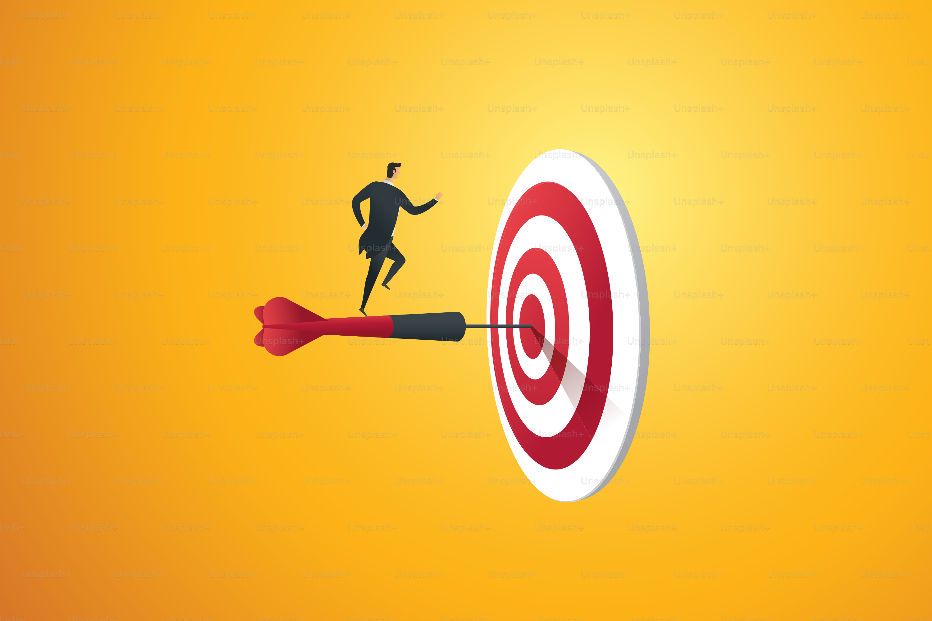 Empresário subindo as escadas correndo em direção ao alvo e ao sucesso. Ilustração de conceito de negócio Vector