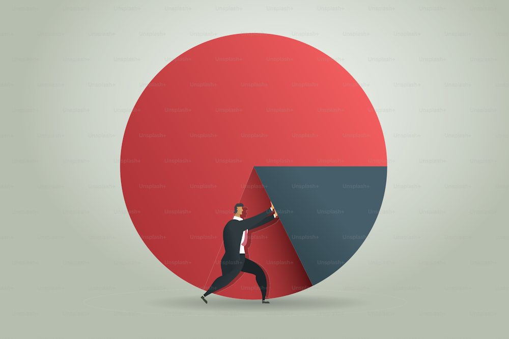 Businessman pushing graph up to the target goal and success on, pie chart. Business concept illustration Vector