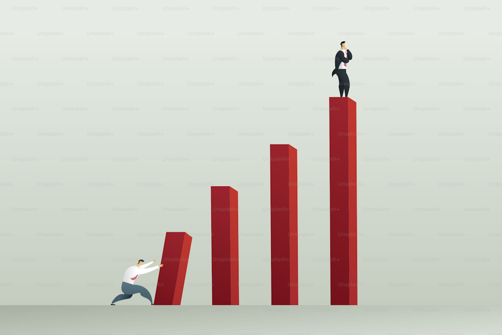 Businessman pushing down bar graph with another businessman on top. Business competition concept. betrayal or jealousy colleague. illustration vector.