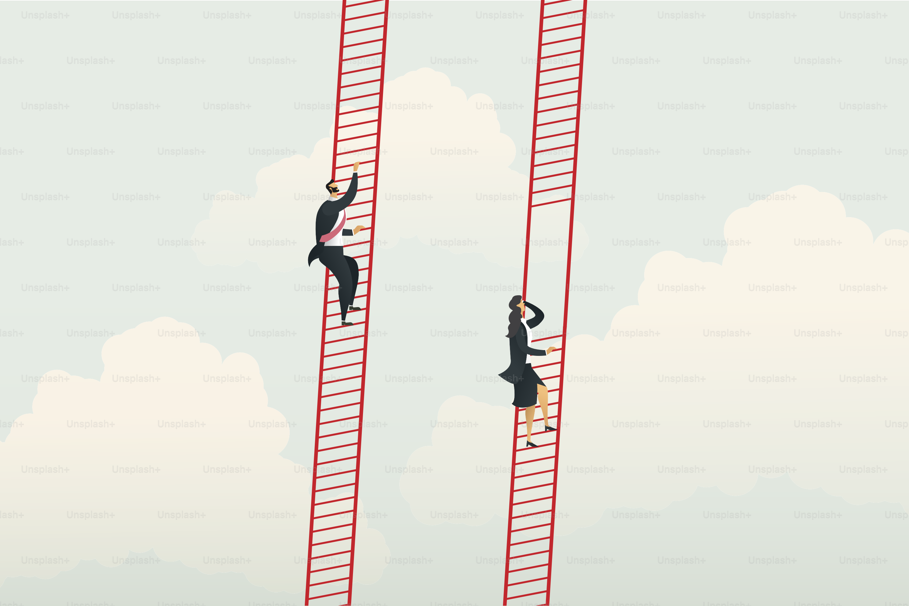 Le diverse opportunità di carriera tra imprenditrice e uomo di biaisiness rendono le attività disuguali. Vettore illustrativo