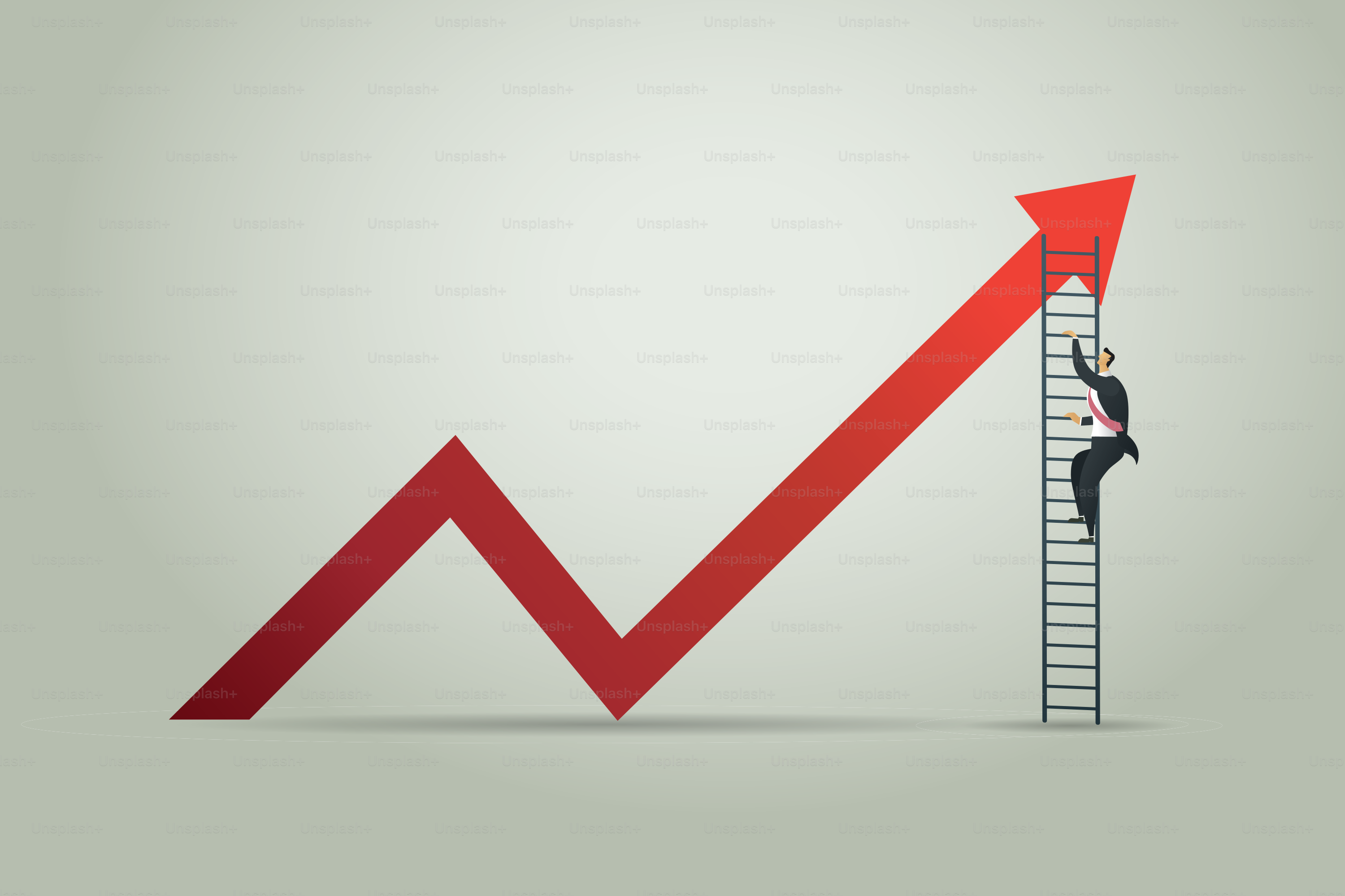 Businessman climbing ladder through on chart growth. Business concept illustration vector