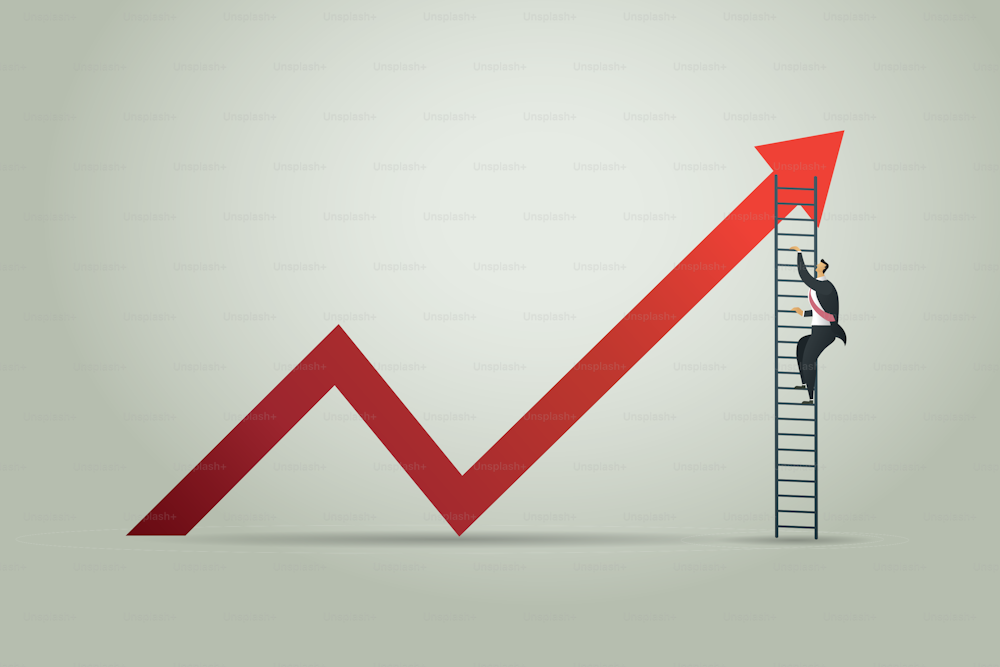 Businessman climbing ladder through on chart growth. Business concept illustration vector