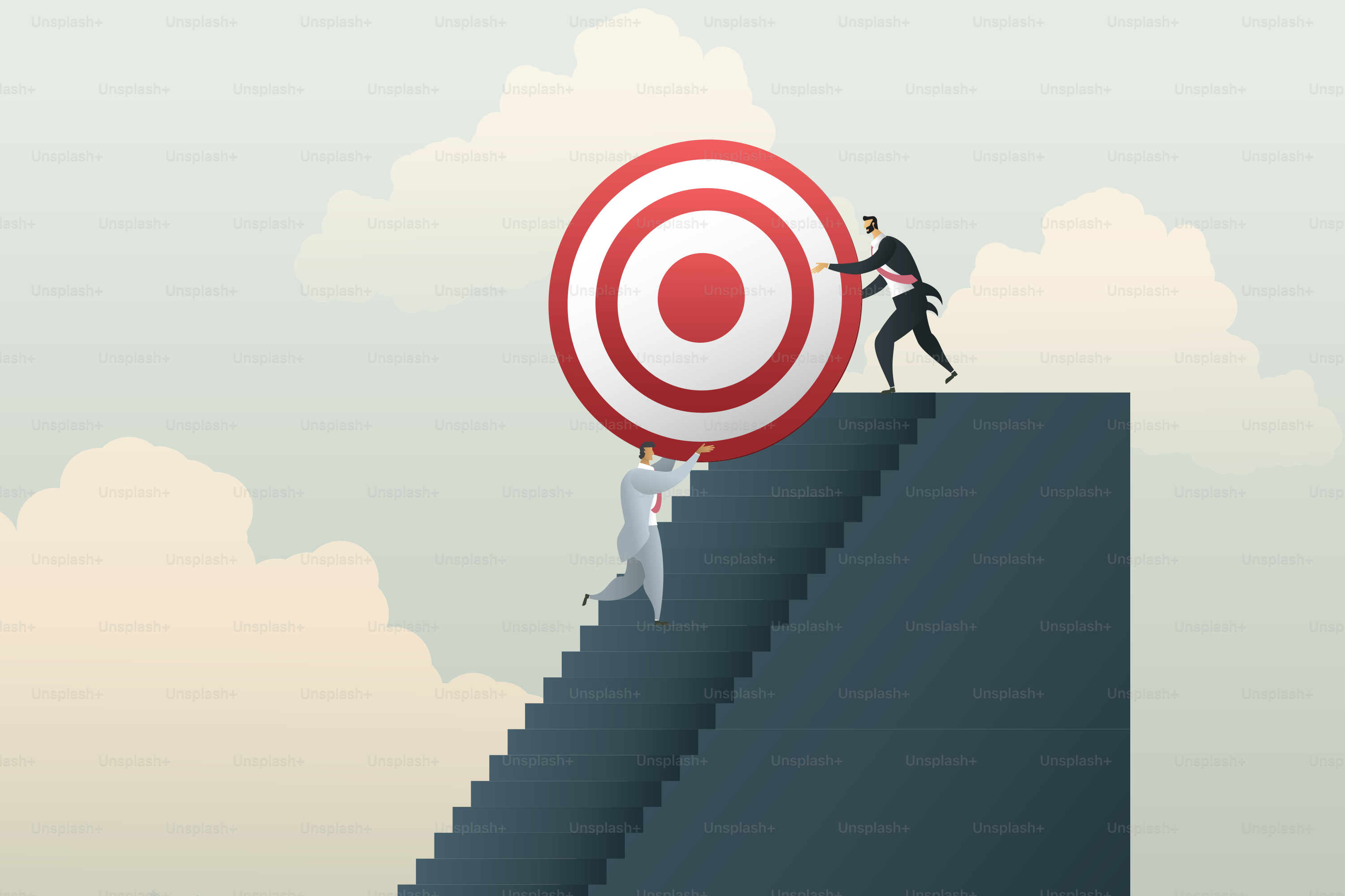 Businessmen work together team up to achieve their business goals, business concept success of teamwork. Illustration Vector