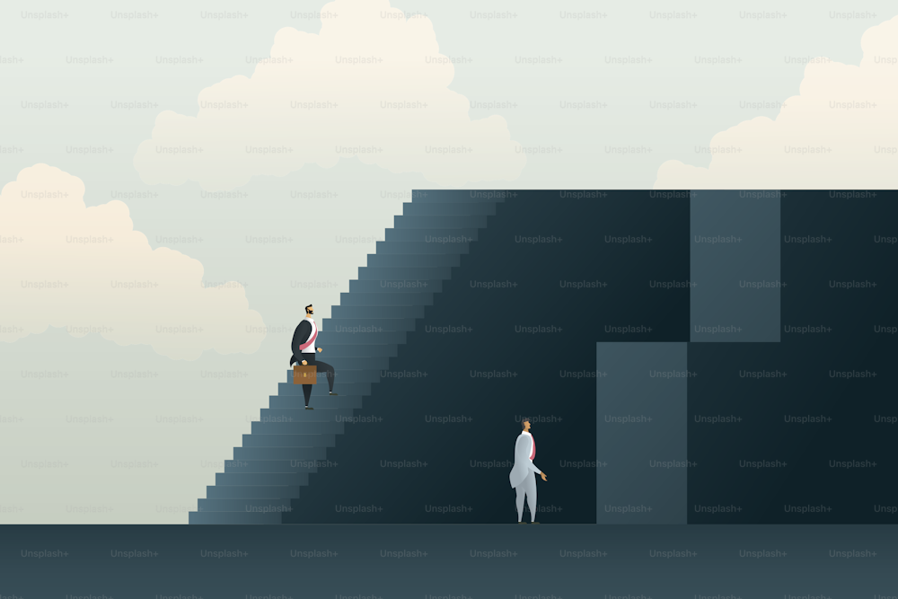 Different inequal career opportunities career path, obstacles and challenges, between business people. Illustration Vector