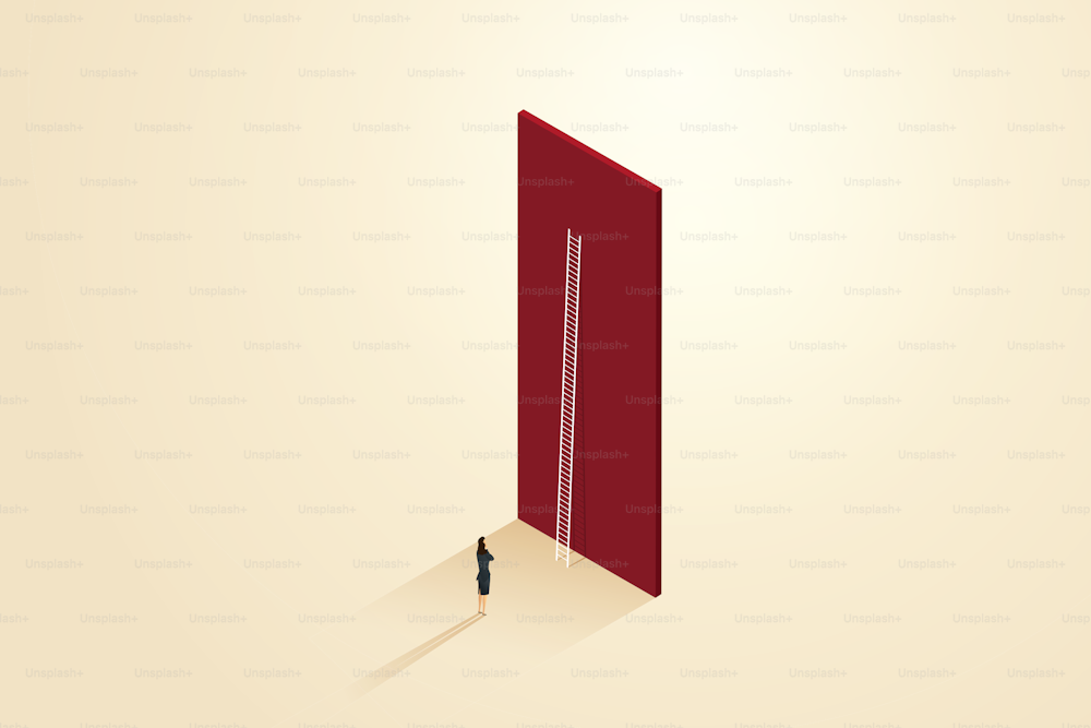 Obstacles to career growth of a business woman who can't cross the wall Business career deprivation gender inequality. Vector illustration.