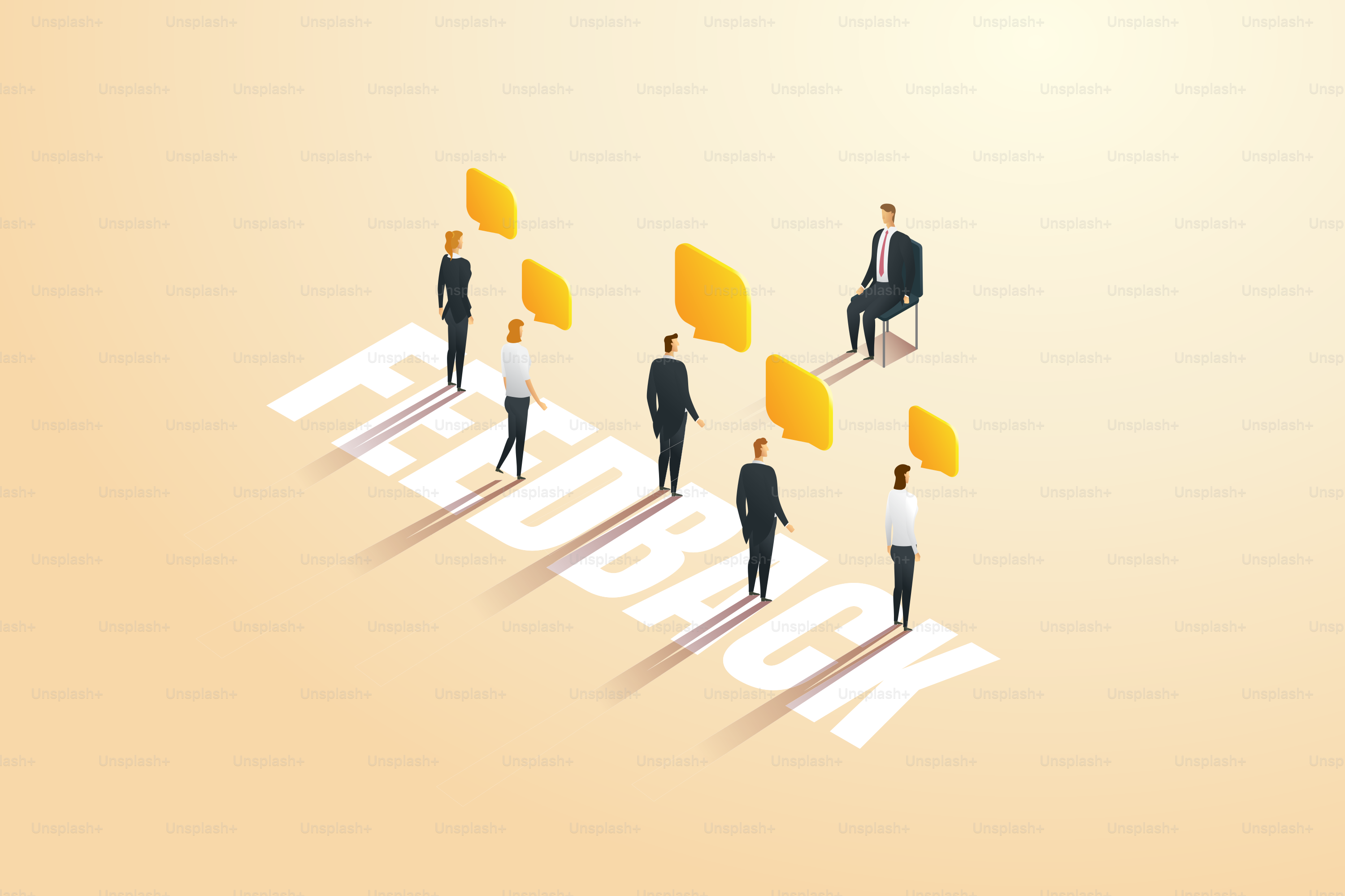 Male employees receive suggestions and opinions from fellow employees. Feedback concept for reviews and recommendations. isometric vector illustration.