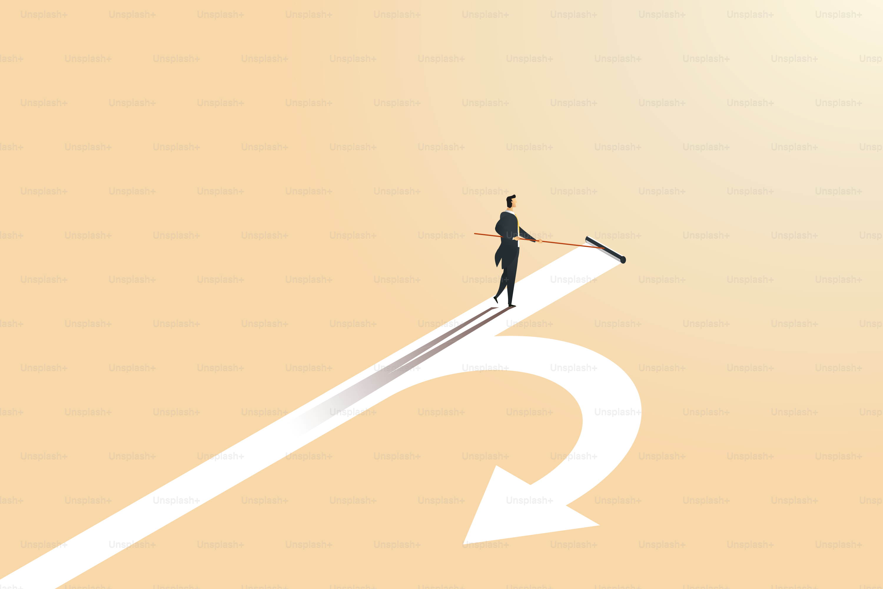 Businessman walks on a path that turns backwards but businessman creates a new arrow path with a roller. Creating new business opportunities. isometric vector illustration.