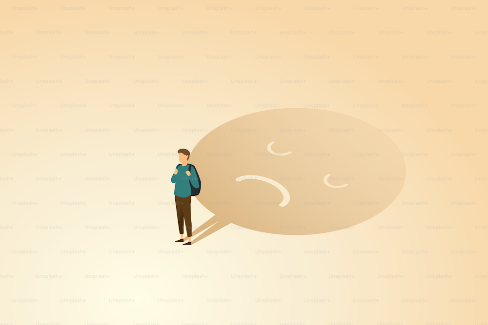 Teenager boy in depression standing alone with a sad reflection. isometric vector illustration.