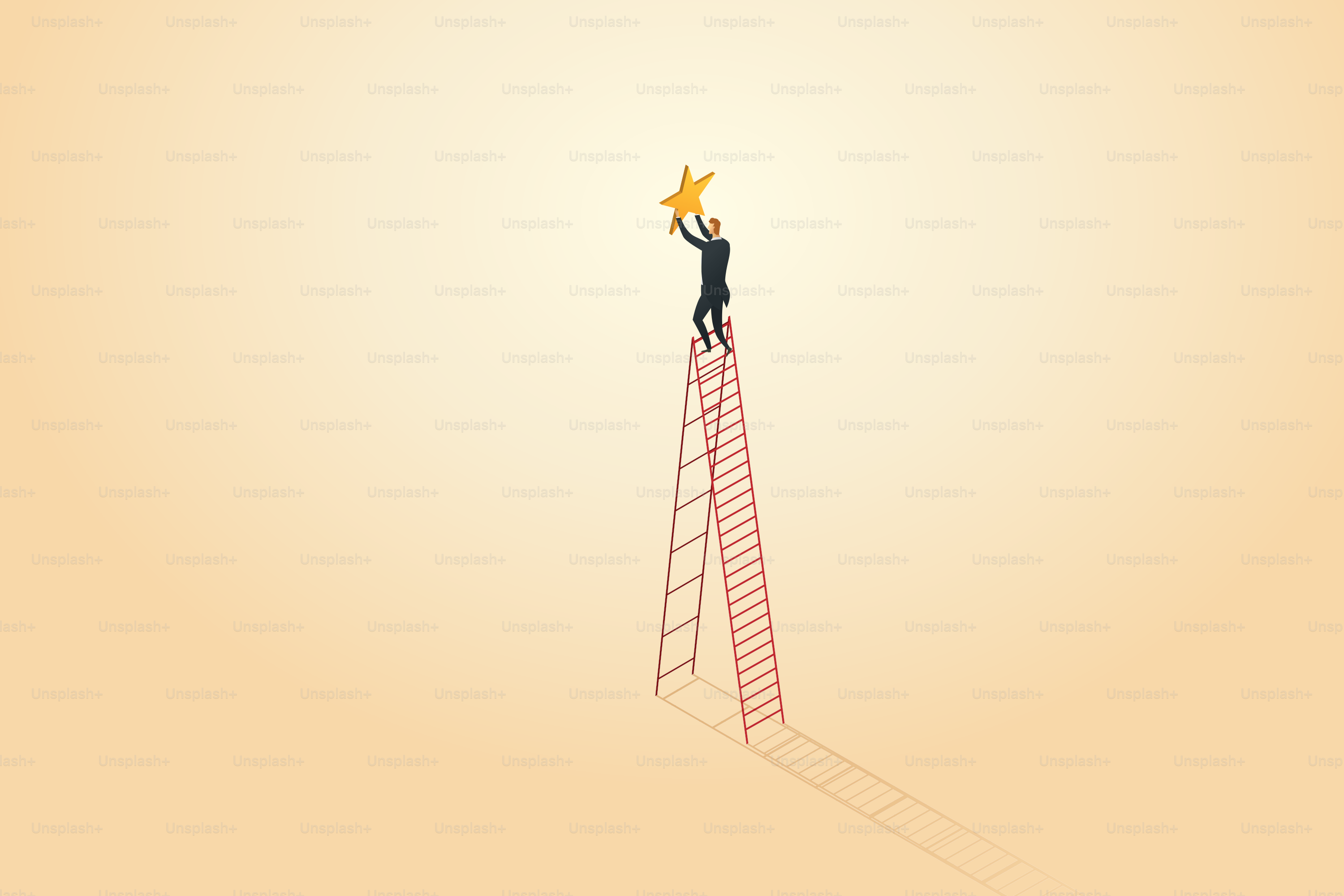 Businessman standing on the stairs and reaching for the stars. Concept of achieving goals ambition business opportunity. isometric vector illustration.