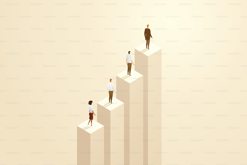 Difference between man and woman. Discrimination and inequality in career and business. isometric vector illustration.