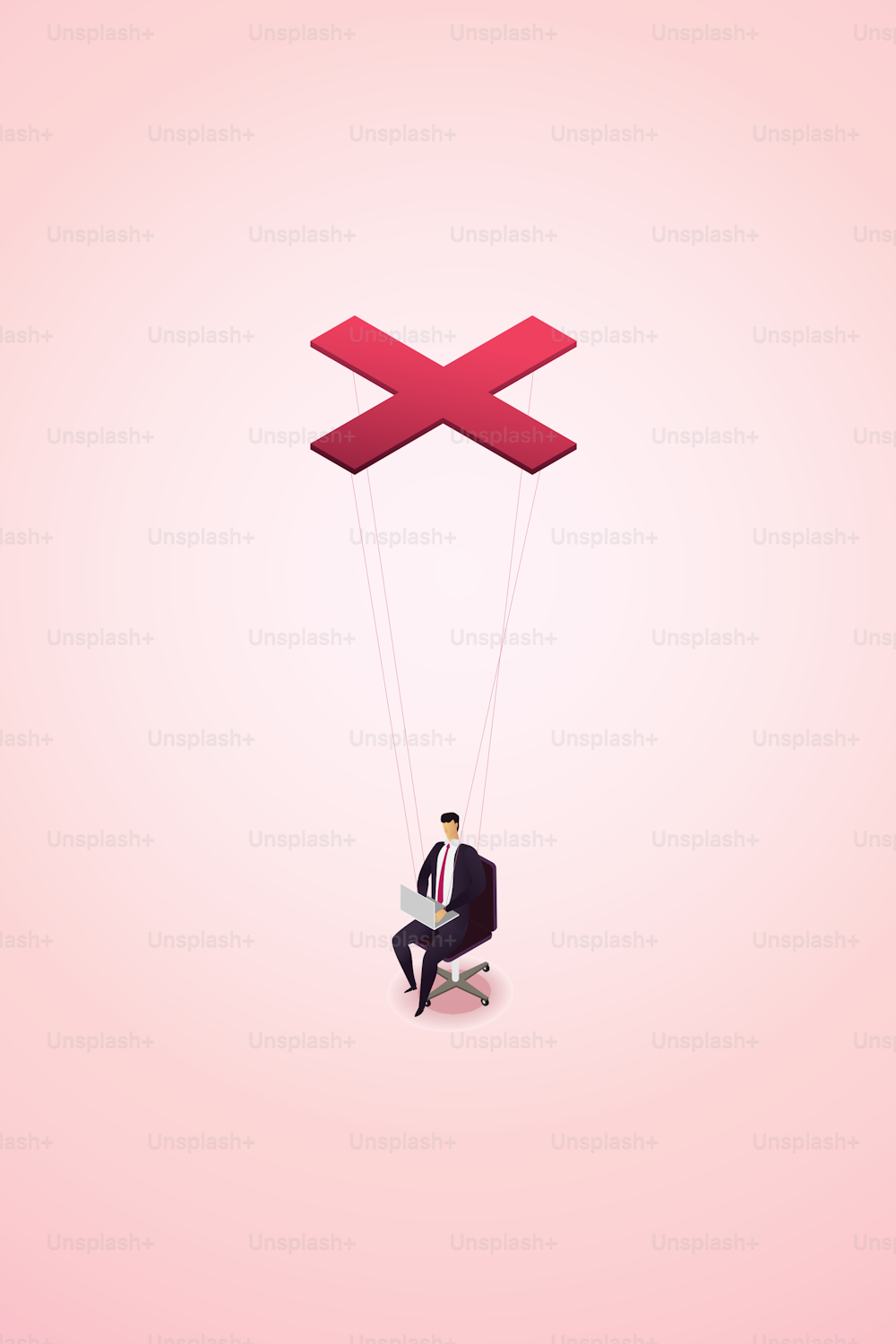 Employees are controlled by their employers. Businessman puppet sitting in chair with computer. isometric vector illustration.
