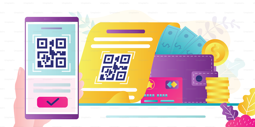 QR Code scanning concept. Hand holding smartphone and scan code. Mobile technology for internet payment. Suitable for web landing page, ui, mobile app, banner template. Trendy flat vector Illustration