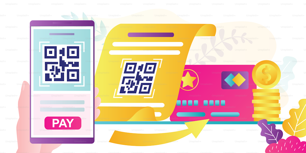 QR Code scanning concept. Hand holding smartphone and scan code. Contactless payments. Mobile technology for internet payment. Suitable for web landing page, ui, mobile app. Trendy vector Illustration