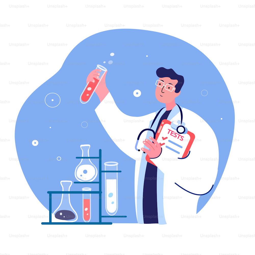Scientist Doctor Researcher Virologist Creating Vaccine Infusion for Injections Pharmacist.Laboratory Researching Drugs,Medicines Scientific Genetical.Pharmaceutical Analysis. Flat Vector illustration