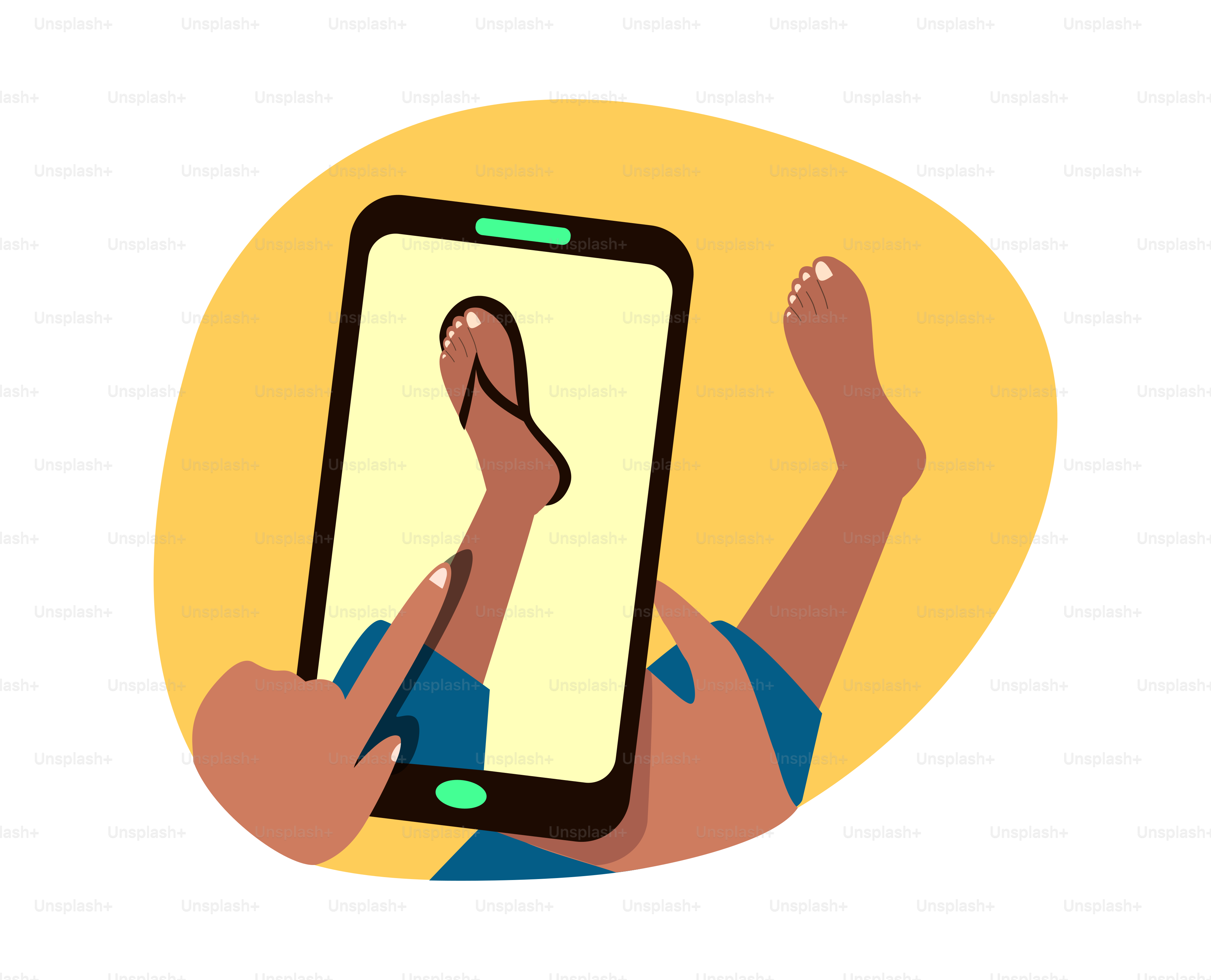 Compras online. Ajuste digital virtual Image.3D foto. Pruébate, compra, calzado, chanclas online. Nueva compra. Consumo. Smartphonre Tienda Digital de Internet. Cliente Consumidor. Ilustración vectorial plana