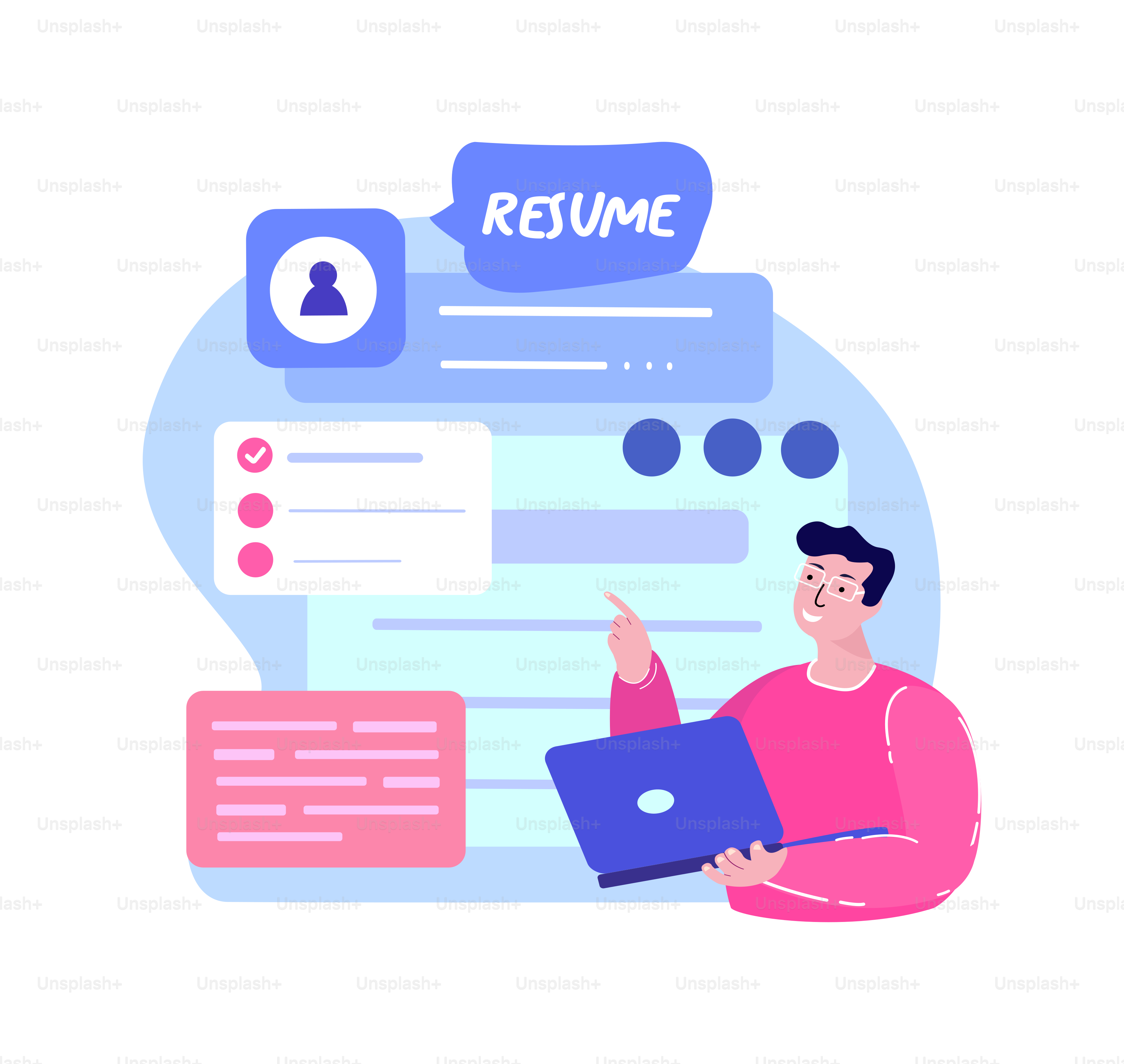 Online CV,Resume Creating.Recruitment Agency Unemployed People.Head Hunter Hiring.Applicants Filling Professional Profile.Job Searching Platform,Recruitment Laptop Application.Flat vector Illustration