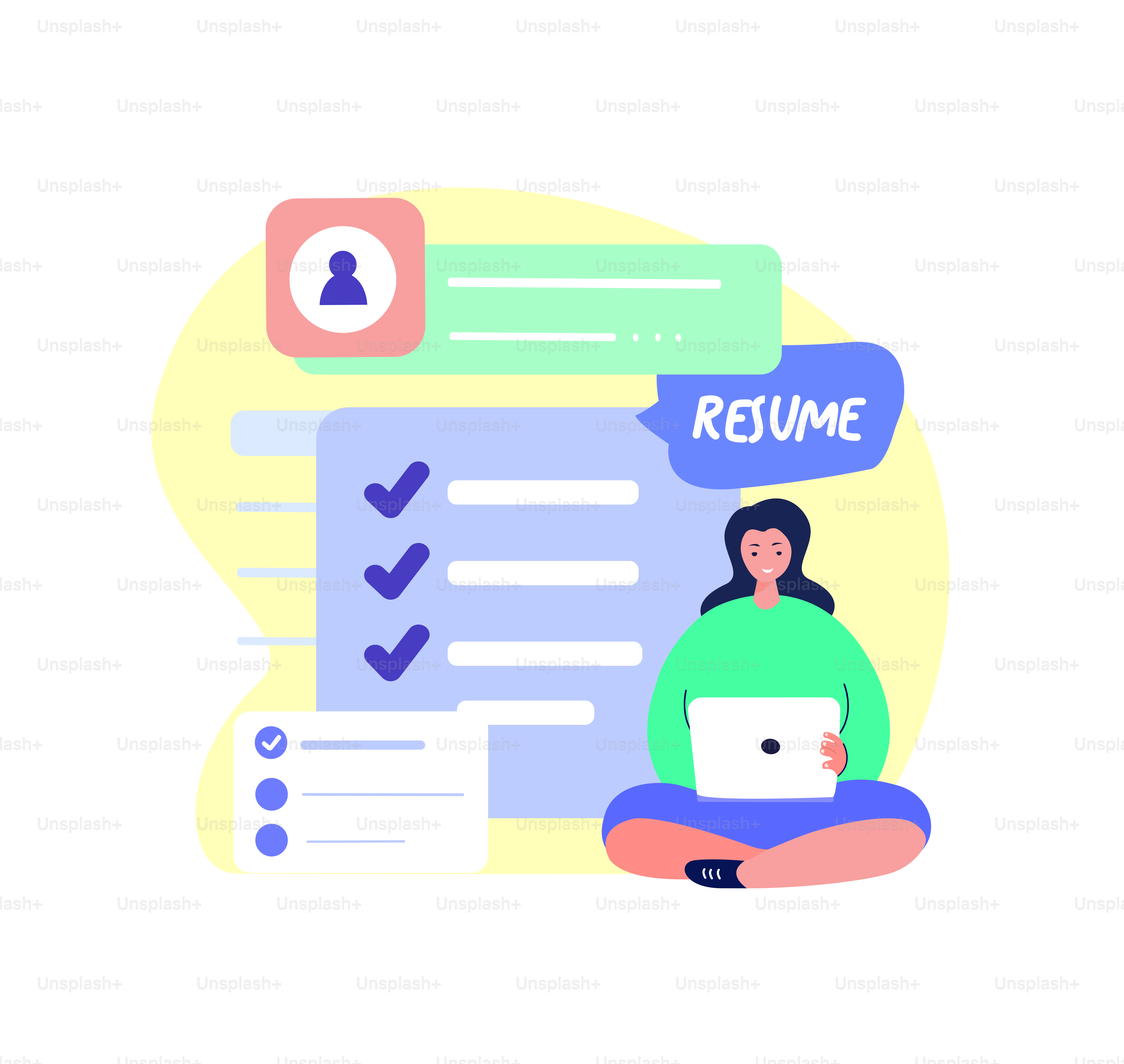 Online CV,Resume Creating.Recruitment Agency Unemployed People.Head Hunter Hiring.Applicants Filling Professional Profile.Job Searching Platform,Recruitment Laptop Application.Flat vector Illustration