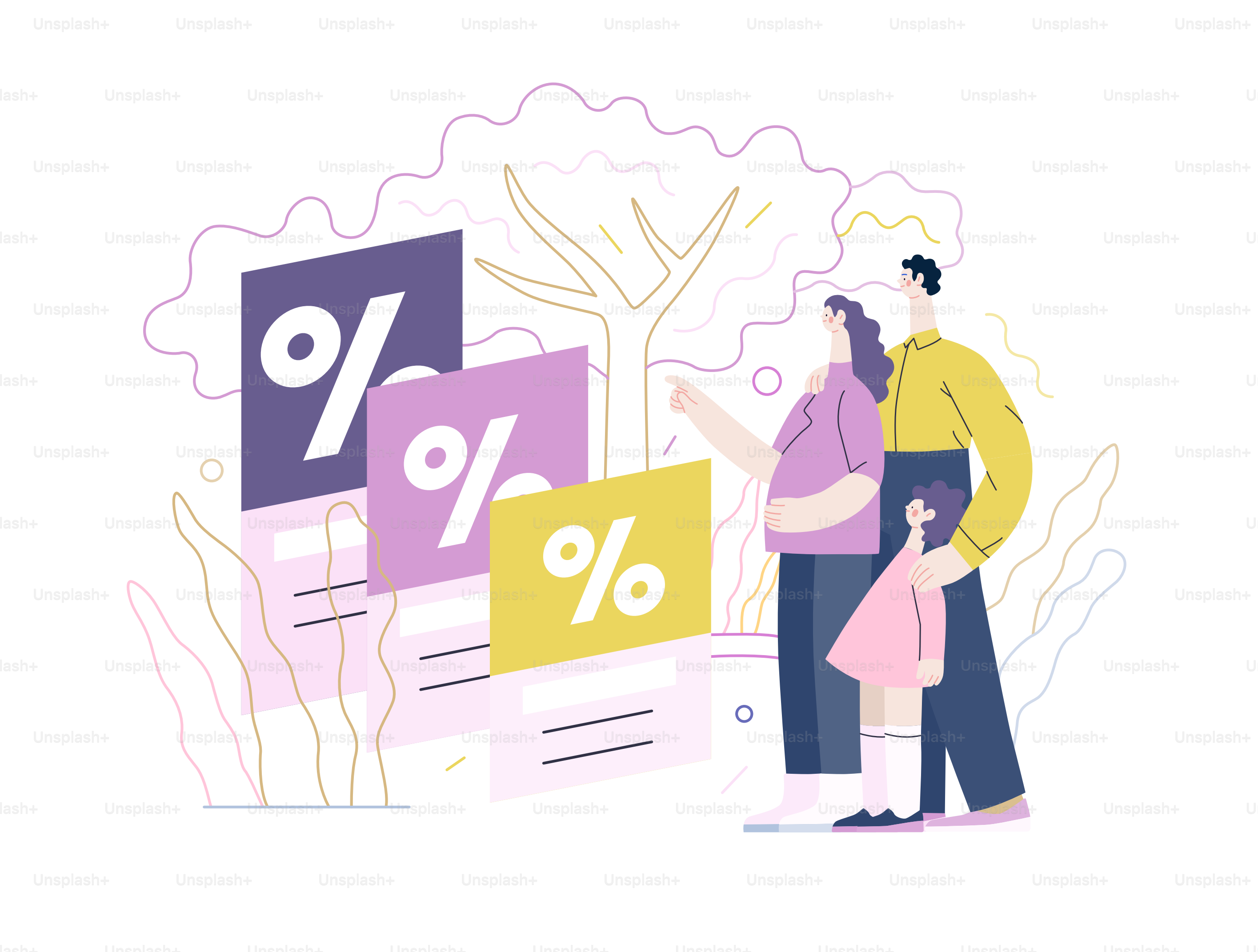 Gesundheitspläne - Krankenversicherungsillustration - Modernes flaches Vektorkonzept digitale Illustration - eine junge Familie, die ein Baby erwartet, mit einem Kind, das sich für eine Krankenversicherung entscheidet