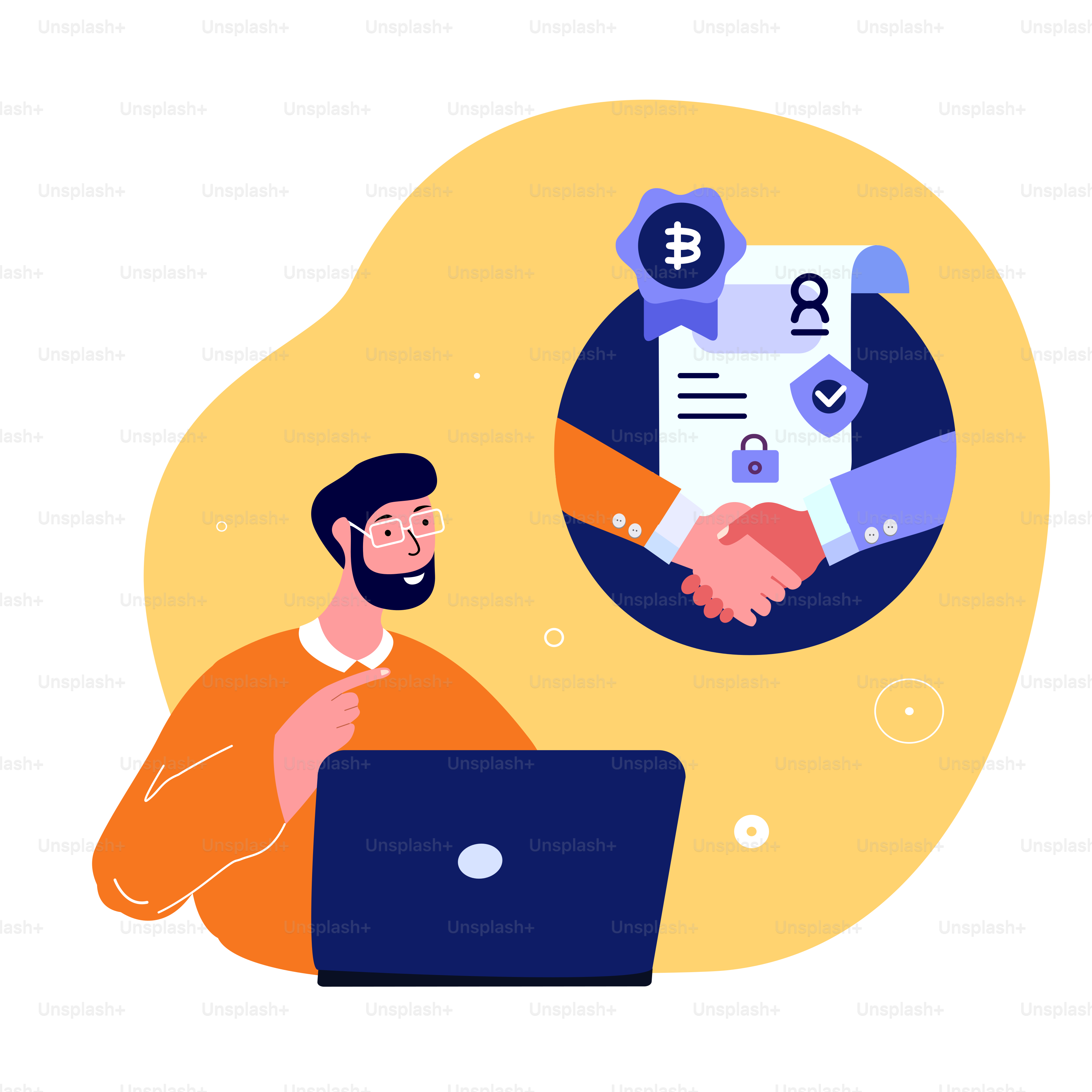 Blockchain Innovation Technology Agreement.Businessman Freelancer.Cryptocurrency Bitcoin Smart Blockchain Conctract. Online Digital Cryptocurrency. Start up High Technologies. Flat vector illustration