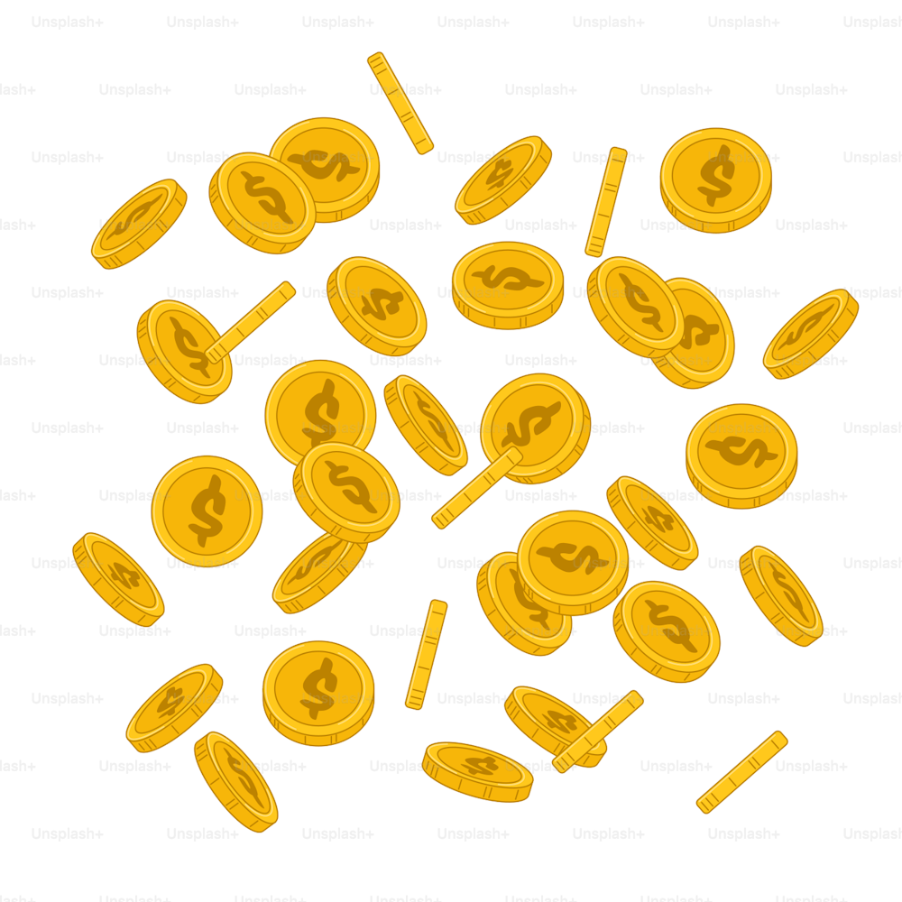 Golden Coins Falling Down, Concept of Money, Jackpot or Lottery Win, Profit or Finance Success. Currency, Gold Dollars, Income or Savings. Luxury Life and Business Wealth. Cartoon Vector Illustration