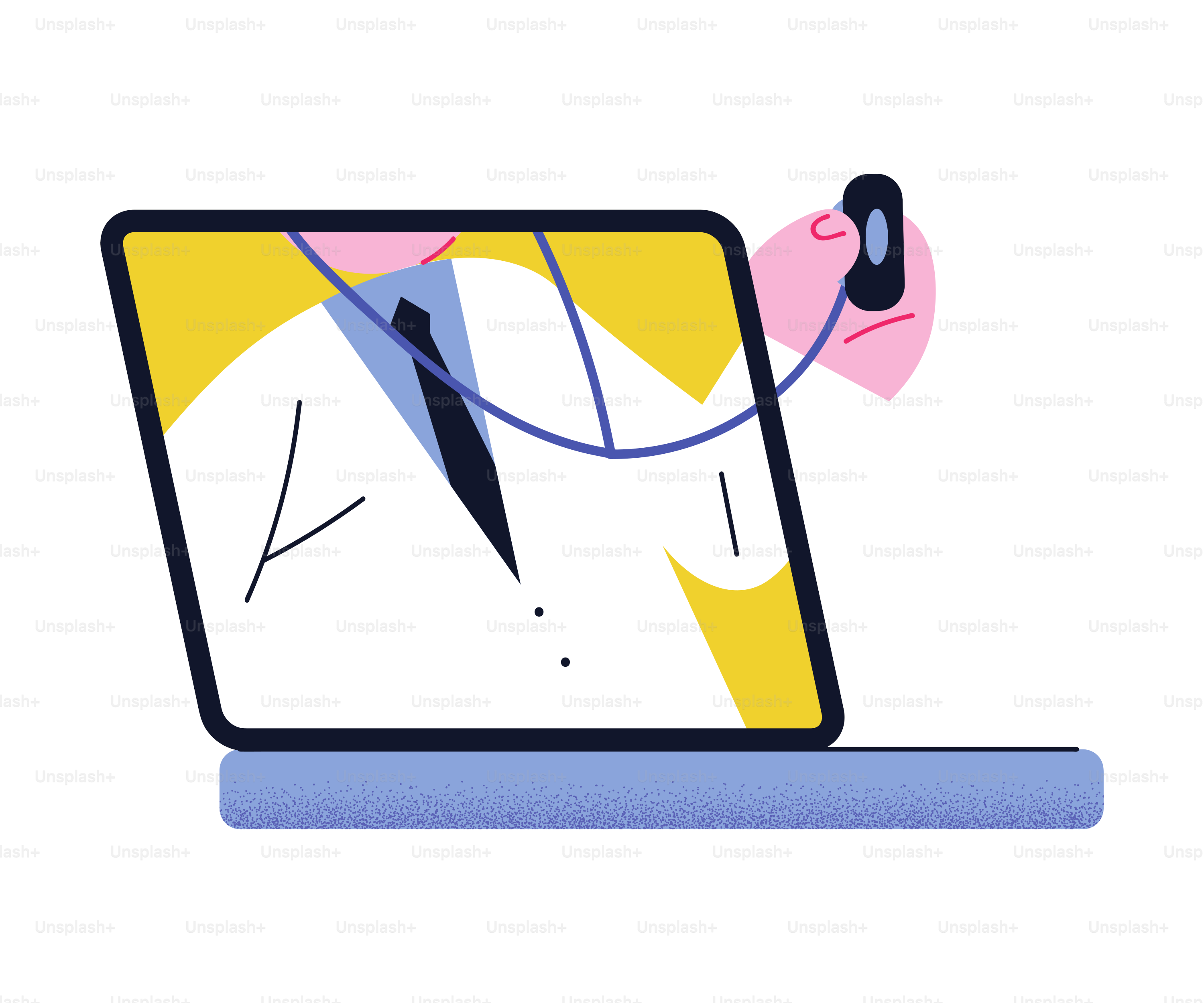 Hand drawn man doctor testing patient online on laptop over white background vector illustration. Telemedicine concept