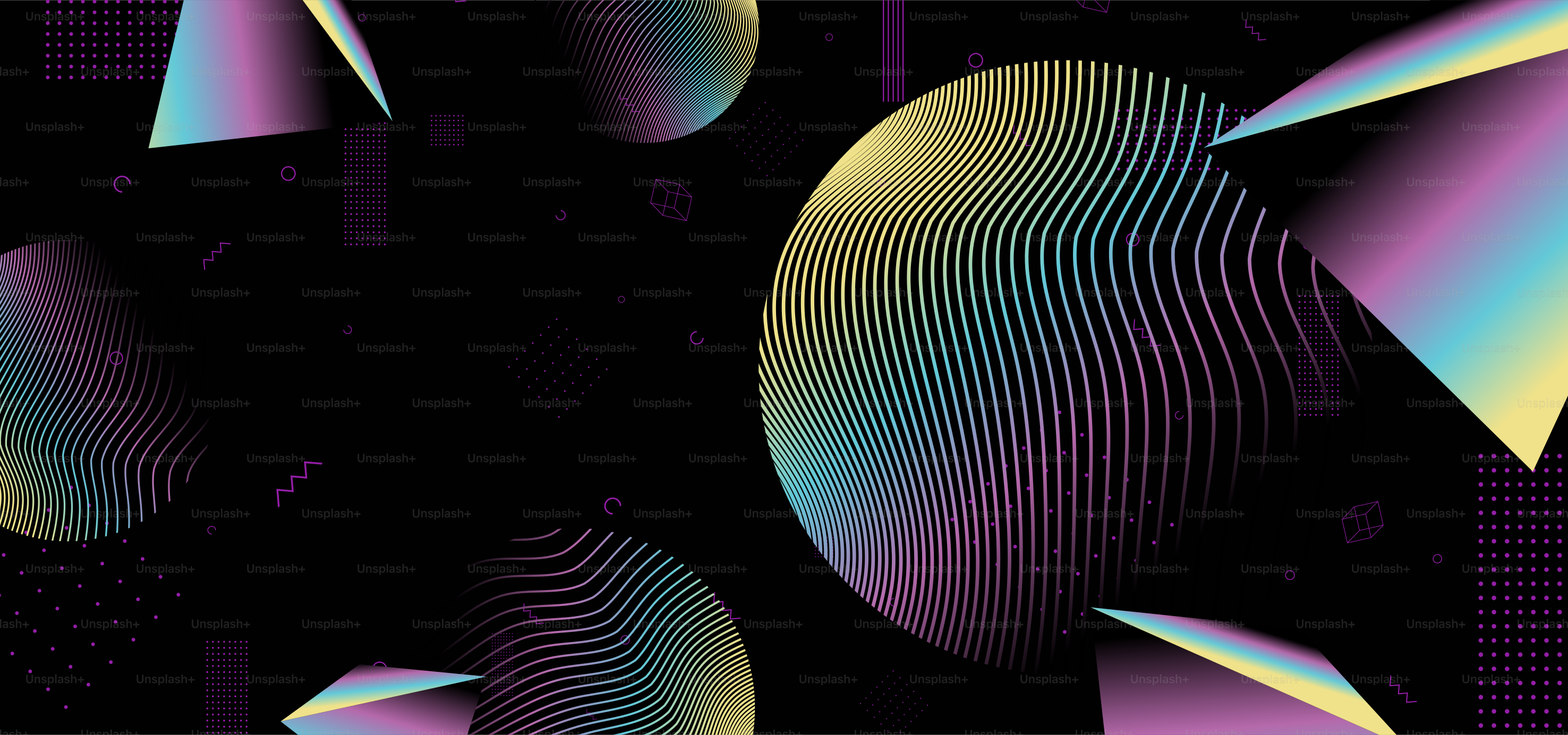 Circle gradient background with abstract lines on dark colors, Wave creative polka planet design trendy geometric futuristic neon glowing.