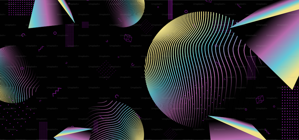 Circle gradient background with abstract lines on dark colors, Wave creative polka planet design trendy geometric futuristic neon glowing.