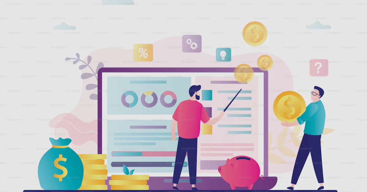 Financial Advisor Screen Financial advisor provides analytics to businessman on monitor screen ...