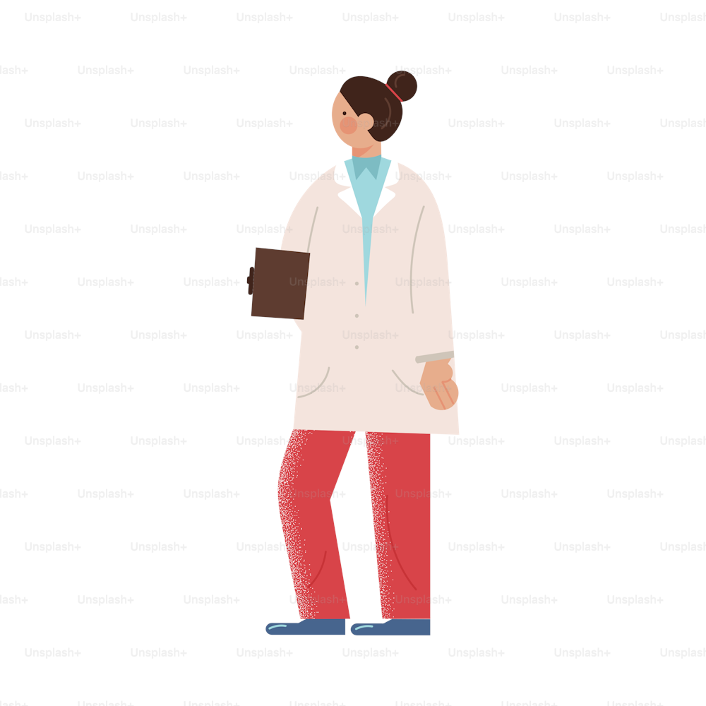 Hand drawn young woman medical worker in protective uniform working during coronavirus infection outbreak over white background vector illustration. Doctors during Coronavirus pandemic