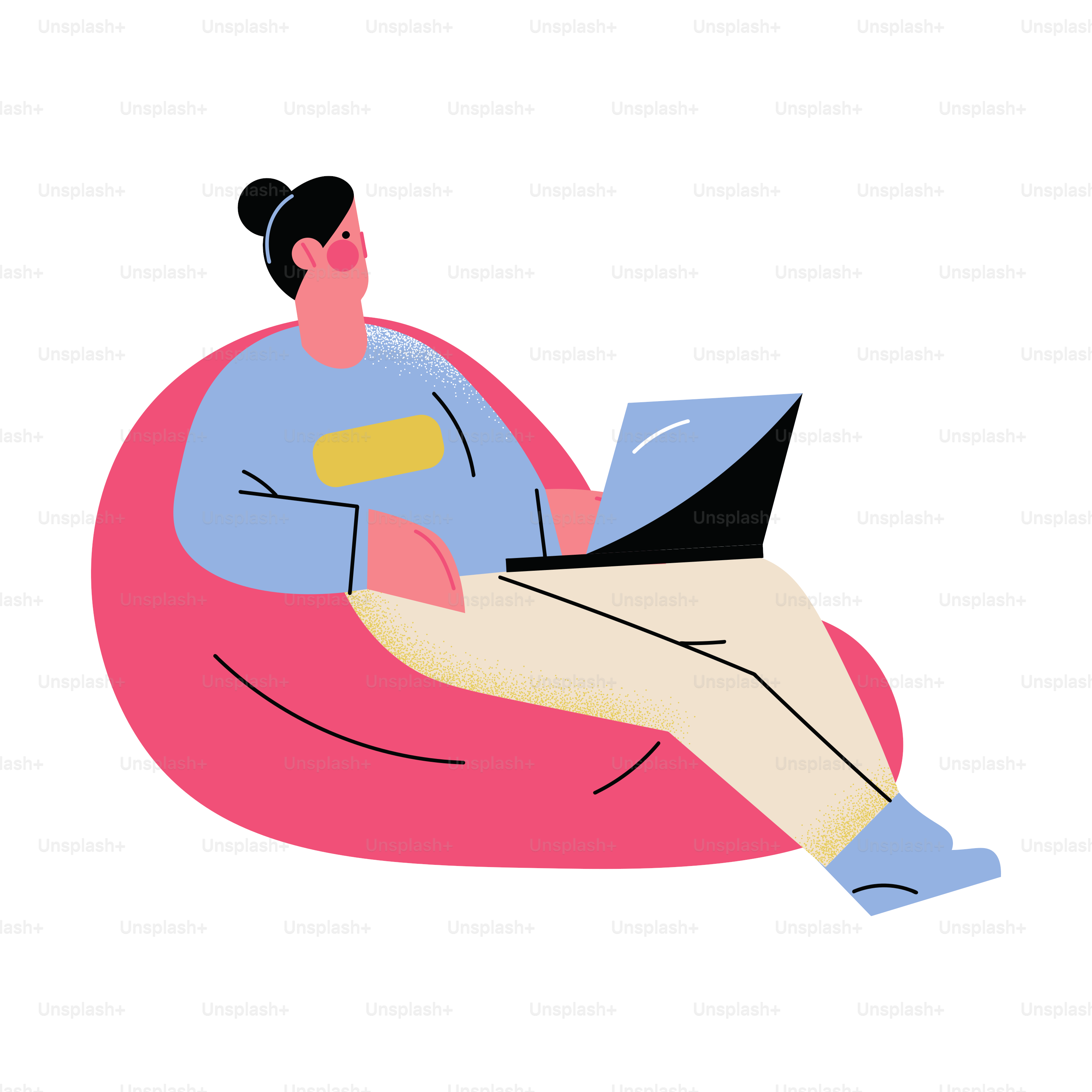 Young woman sitting in armchair and working from home at laptop during coronavirus epidemic and home isolation over white background vector illustration. Home office and freelance concept